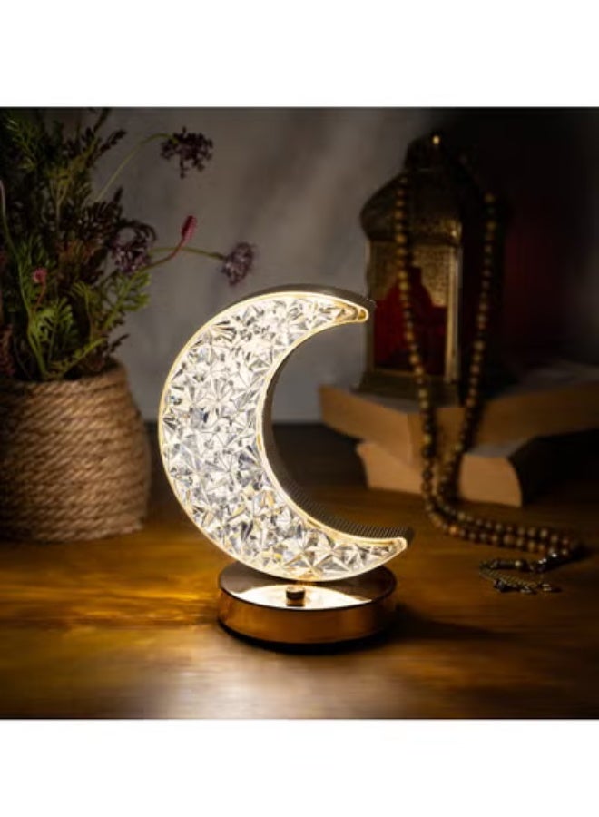 HilalFul Crystal Crescent Table Lamp | Islamic Decor LED Lamp For Bedroom & Living Room | Adjustable Ramadan Crescent Lamp For Eid, Home Decoration & Gifting - Image 3
